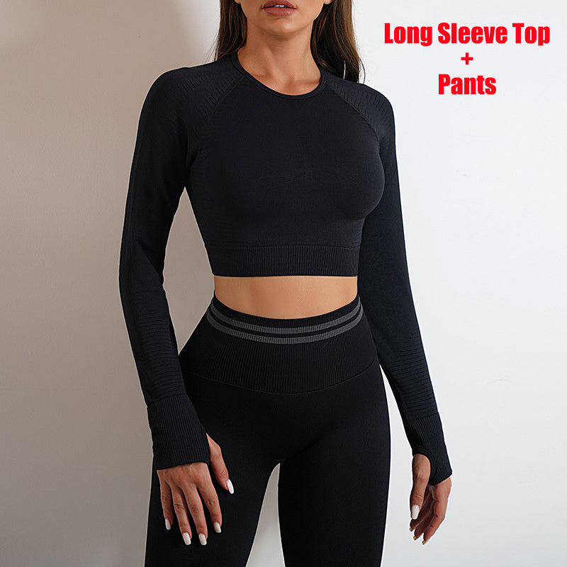Women's Seamless Butt Lifting Leggings & Long Sleeve Workout Top