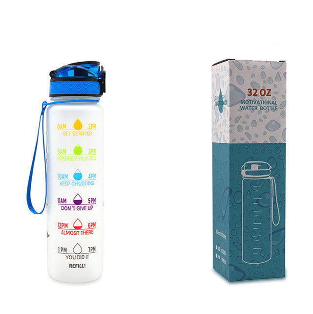 Water Bottle with Time Marker & Leakproof Cover 1L