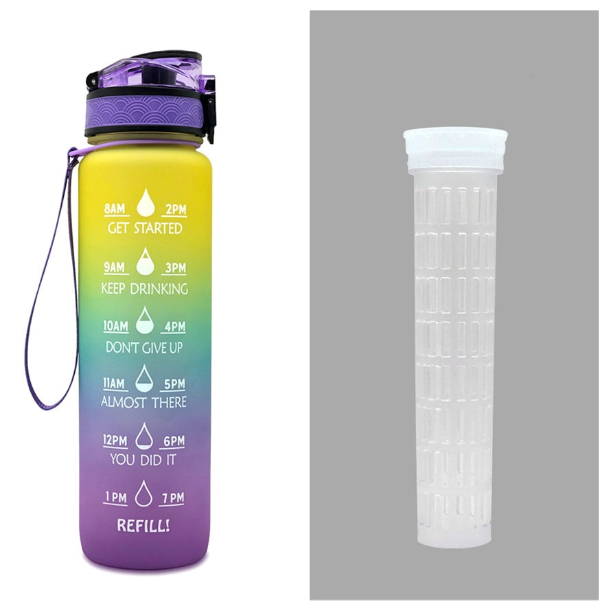 Water Bottle with Time Marker & Leakproof Cover 1L