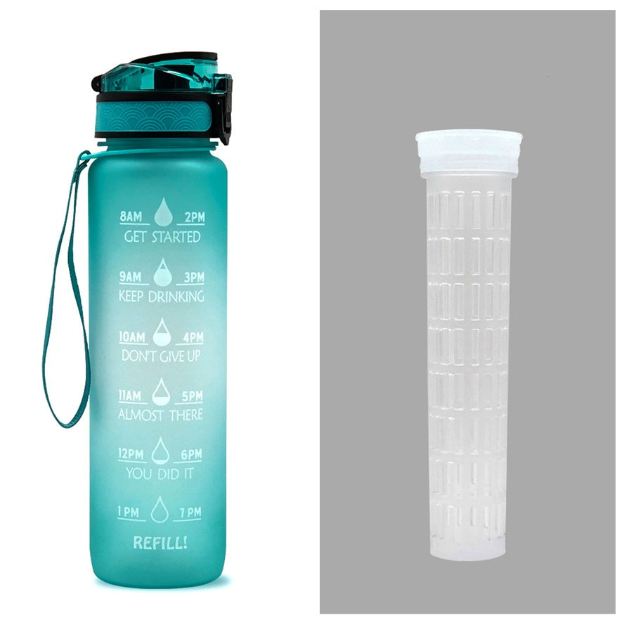 Water Bottle with Time Marker & Leakproof Cover 1L