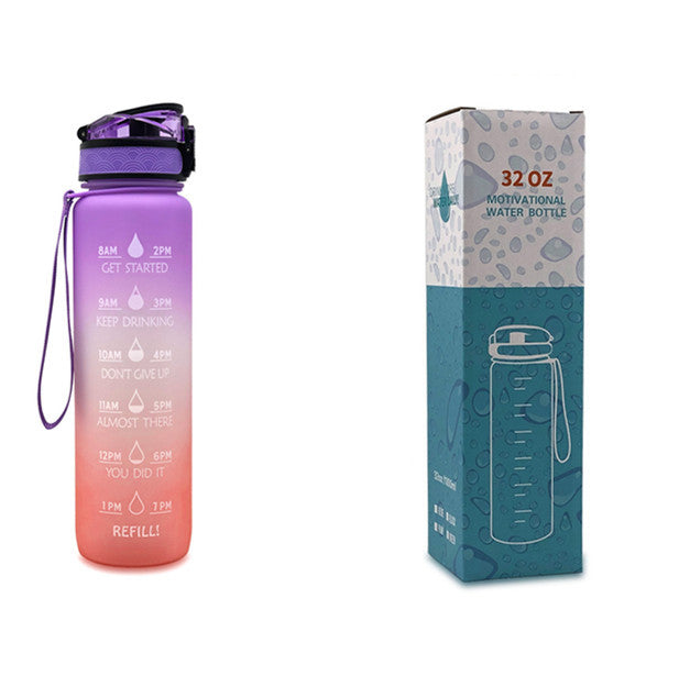 Water Bottle with Time Marker & Leakproof Cover 1L