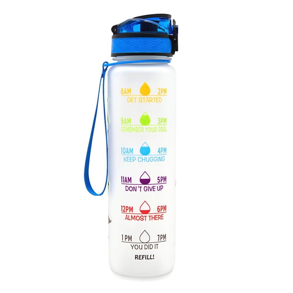 Water Bottle with Time Marker & Leakproof Cover 1L