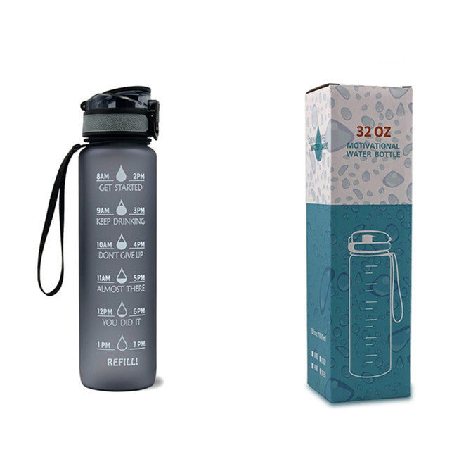 Water Bottle with Time Marker & Leakproof Cover 1L