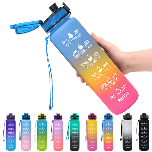 Water Bottle with Time Marker & Leakproof Cover 1L