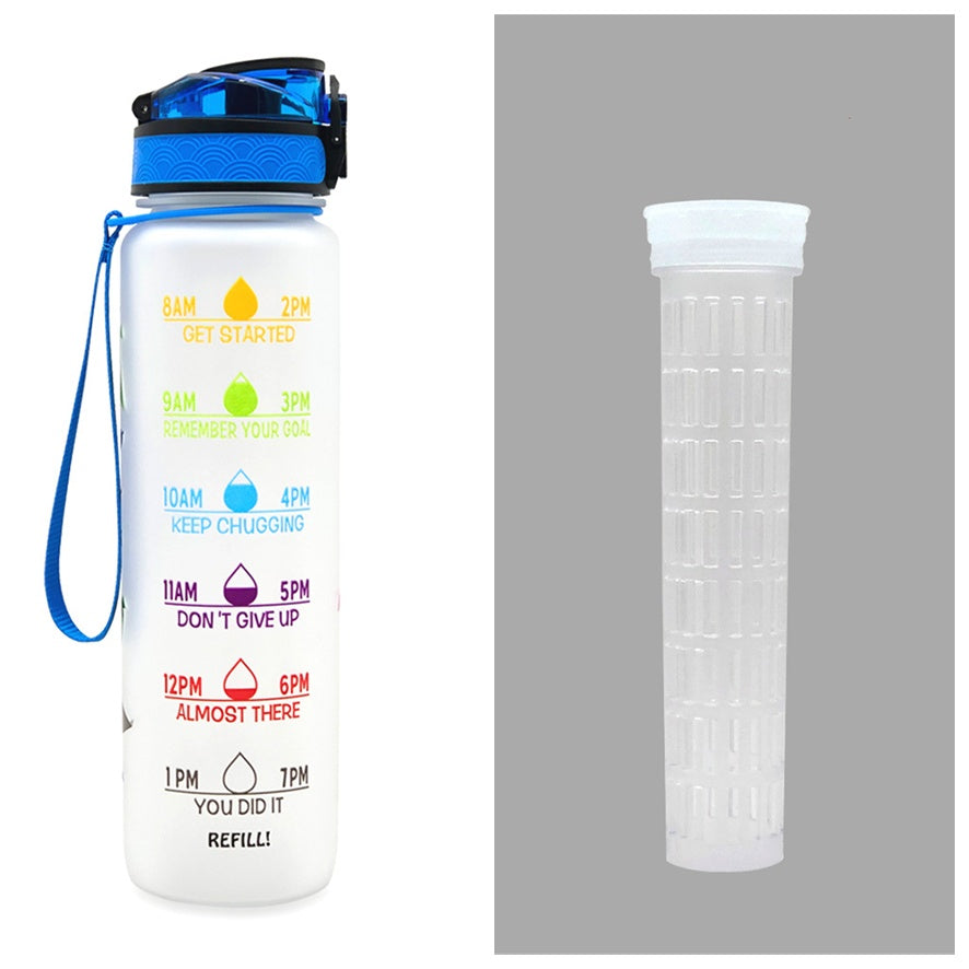Water Bottle with Time Marker & Leakproof Cover 1L