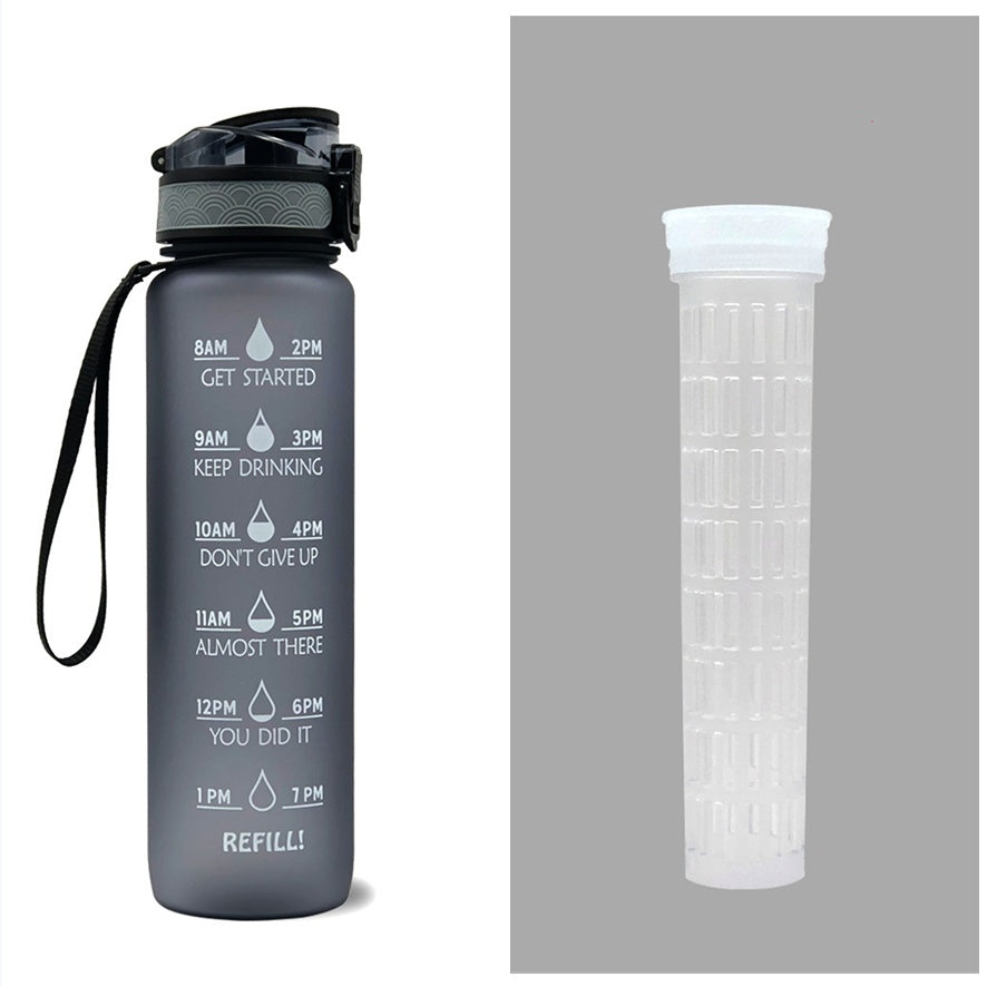 Water Bottle with Time Marker & Leakproof Cover 1L