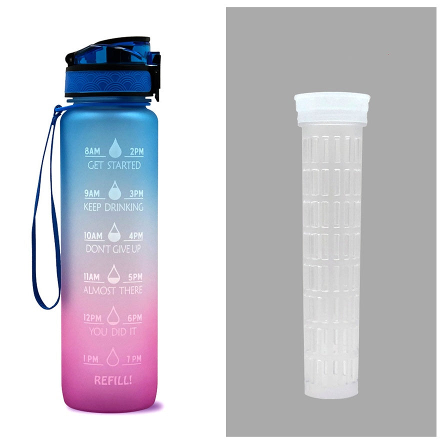Water Bottle with Time Marker & Leakproof Cover 1L