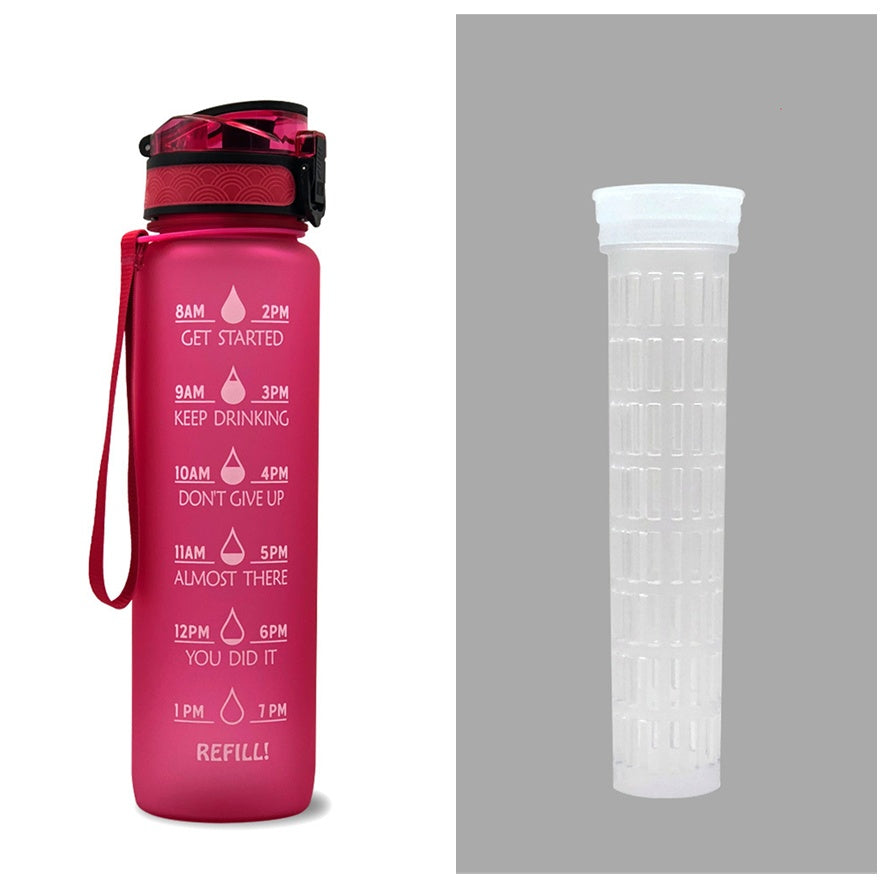 Water Bottle with Time Marker & Leakproof Cover 1L