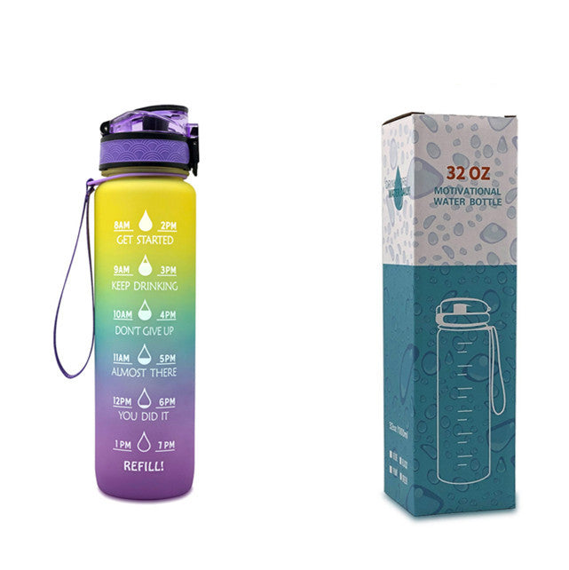 Water Bottle with Time Marker & Leakproof Cover 1L