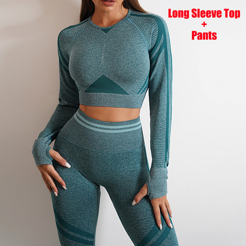 Women's Seamless Butt Lifting Leggings & Long Sleeve Workout Top